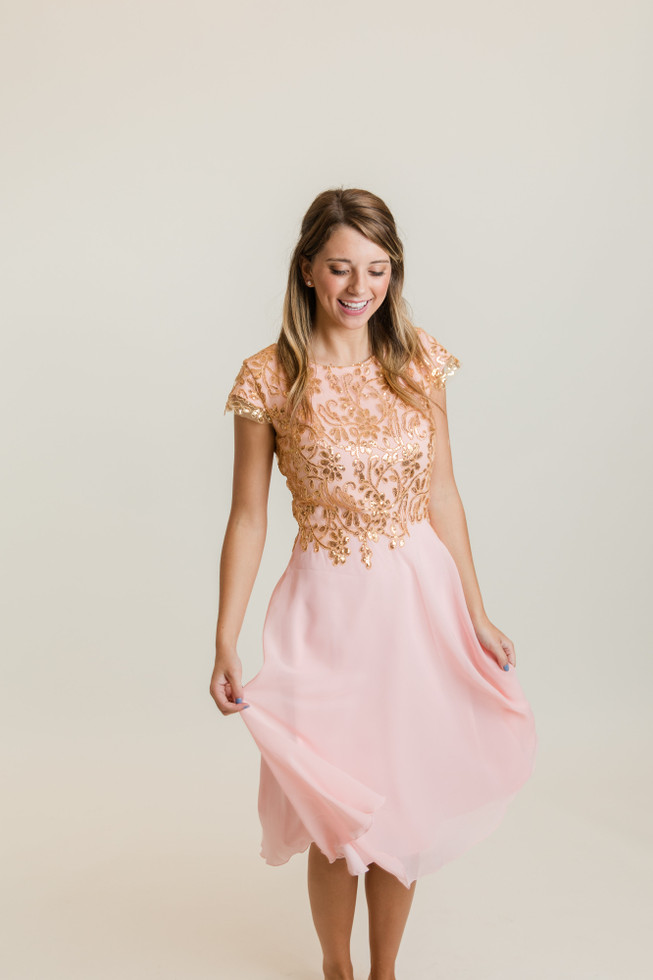 Pink/Gold Lace/Chifon Bridesmaids Dress ...
